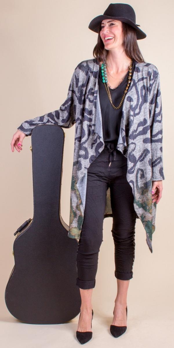 Occhio Knit Cardigan - Gigi Moda - Made in Italy # Cardigan, Drape, drape front, evil eye, gigi moda, ikat, ikat print, italian, Jacket, Knit Cardigan, Made in Italy, open, OS, Pockets, womens fashion