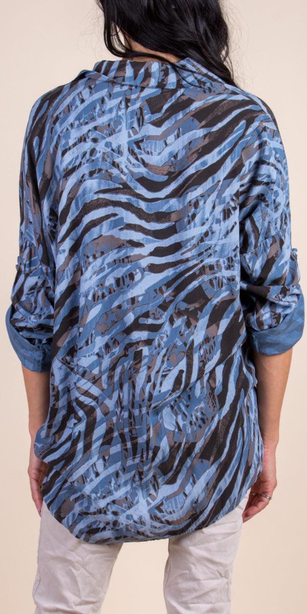 Caserta Shirt - Gigi Moda - Made in Italy # button down, collared, front tie, Gigi Moda, italian apparel, italian brand, Italian Clothing, italian shirt, Made in Italy, online shopping, OS, Rolled Sleeves, shirt, shop gigi moda, Top, zebra print