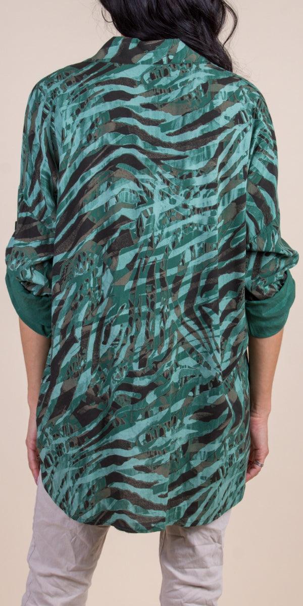 Caserta Shirt - Gigi Moda - Made in Italy # button down, collared, front tie, Gigi Moda, italian apparel, italian brand, Italian Clothing, italian shirt, Made in Italy, online shopping, OS, Rolled Sleeves, shirt, shop gigi moda, Top, zebra print