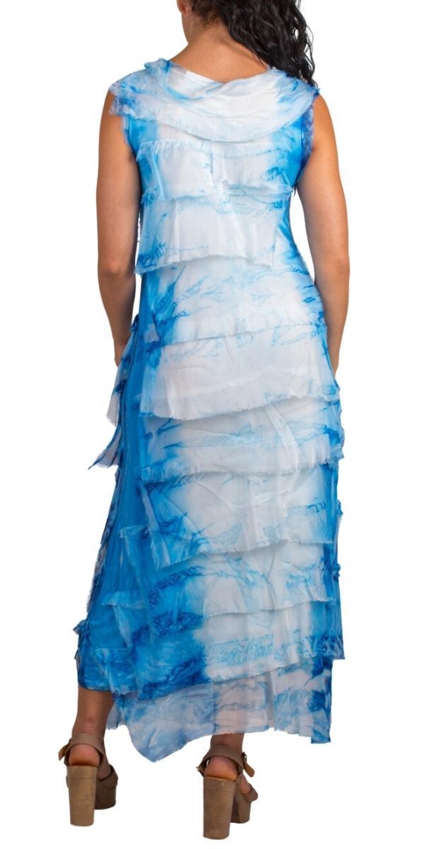 Siena Tie-Dye Maxi Dress - Gigi Moda - Made in Italy # 100% Silk, Dress, Gigi Moda, Made in Italy, Maxi Dress, one size, OS, Ruffle, ruffle dress, ruffled hem, RUFFLED DRESS, ruffles, Silk, Sleeveless, Tie Dye, Tier Ruffle, tiered ruffle