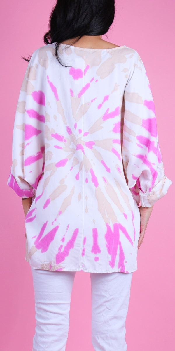 Andria Top - Gigi Moda - Made in Italy # Gigi Moda, italian top, Made in Italy, oversize, resort wear, Rolled Sleeves, Round Neck, shirt, spring, SPRING TOP, summer, Tie Dye, Top