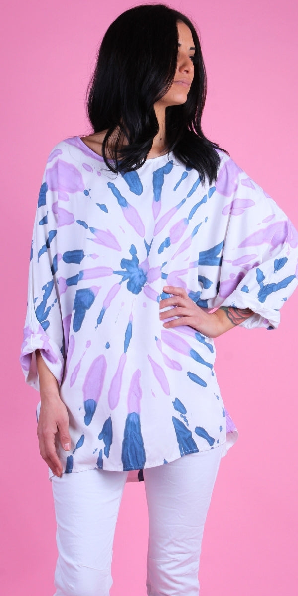 Andria Top - Gigi Moda - Made in Italy # Gigi Moda, italian top, Made in Italy, oversize, resort wear, Rolled Sleeves, Round Neck, shirt, spring, SPRING TOP, summer, Tie Dye, Top
