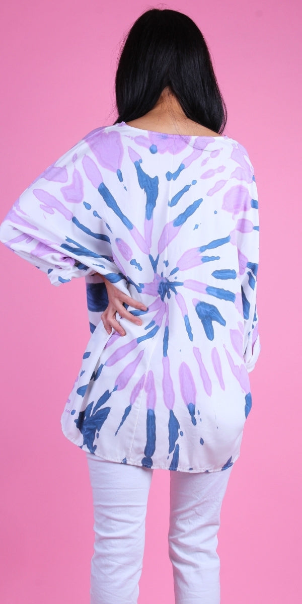 Andria Top - Gigi Moda - Made in Italy # Gigi Moda, italian top, Made in Italy, oversize, resort wear, Rolled Sleeves, Round Neck, shirt, spring, SPRING TOP, summer, Tie Dye, Top