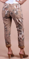 Petalo Cheetah Print Pants - Gigi Moda - Made in Italy # animal print, cheetah print, Cropped pants, drawstring, flower print, Gigi Moda, leaf print, lightweight, made in italy, pockets, rose print, stretch, Tie waist