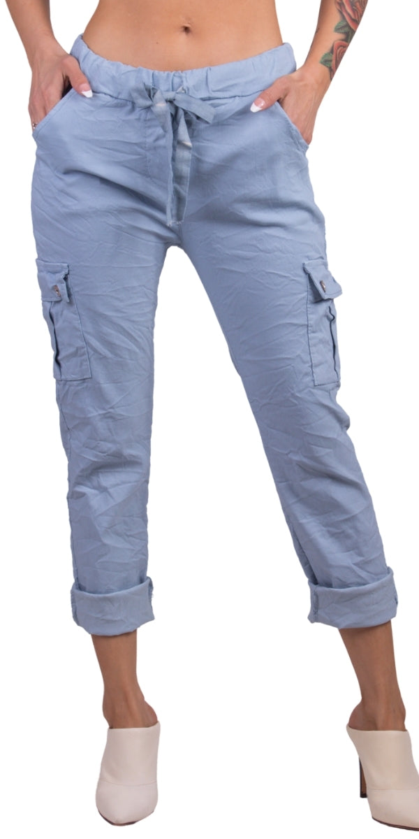 Tie-Waist Cargo Pants - Gigi Moda - Made in Italy # cargo pant, cargo pants, COMFY PANTS, drawstring pant, drawstring pants, front pockets, Gigi Moda, italian pants, Made in Italy, Pockets, shop gigi moda, Tie waist