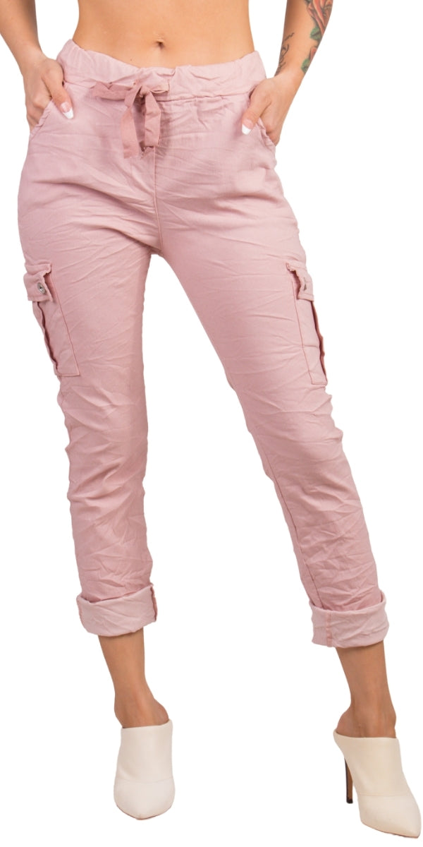 Tie-Waist Cargo Pants - Gigi Moda - Made in Italy # cargo pant, cargo pants, COMFY PANTS, drawstring pant, drawstring pants, front pockets, Gigi Moda, italian pants, Made in Italy, Pockets, shop gigi moda, Tie waist