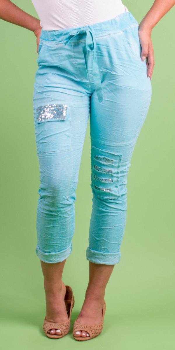 Toppa Sequin Pants - Gigi Moda - Made in Italy # cropped pant, Cropped pants, drawstring pant, drawstring pants, free shipping, Gigi Moda, Made in Italy, one size, OS, Pants, Sequins, Tie waist, washable