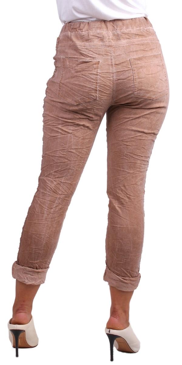 Zola Stud Pants - Gigi Moda - Made in Italy # comfortable, comfy, cropped, gigi moda, made in italy, maxretail, pant, pants, Pockets, silver stud, solid color, stretchy, stripes, tie at waist