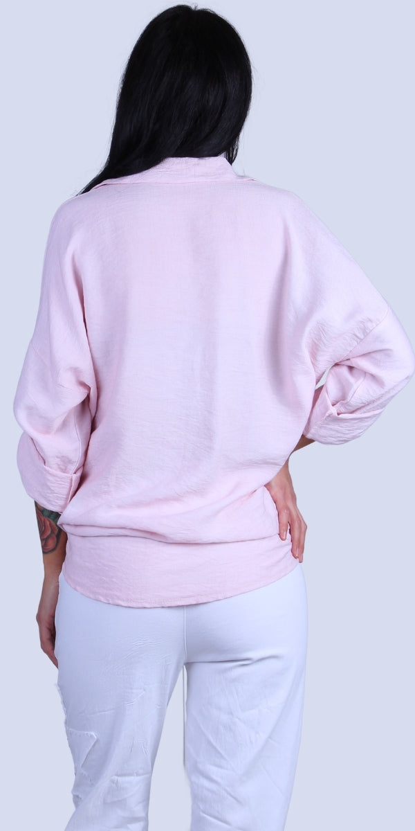 Liza Studded Shirt - Gigi Moda - Made in Italy # button down, collared, front pocket, front tie, Gigi Moda, italian apparel, italian brand, Italian Clothing, italian shirt, Made in Italy, metal studs, online shopping, OS, Rolled Sleeves, shirt, shop gigi moda, Silver Stud, studded, studded pockets, studs, Top