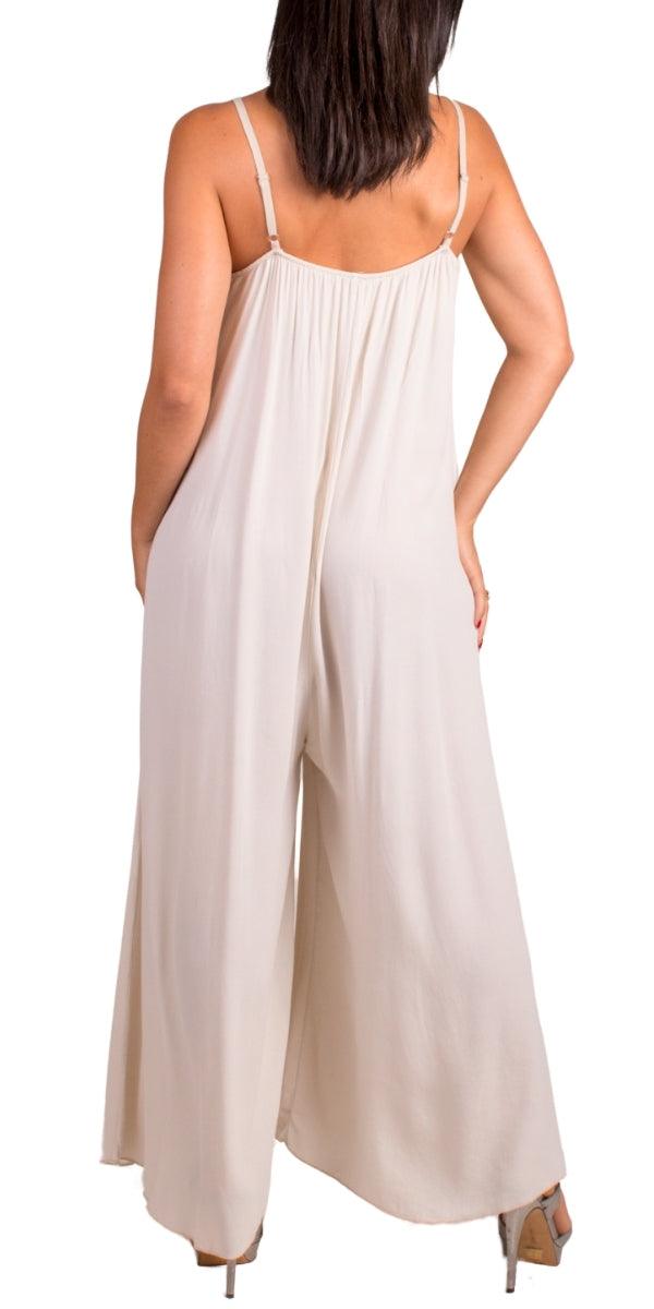Sassari Jumpsuit - Gigi Moda - Made in Italy # adjustable straps, Gigi Moda, Jumpsuit, Made in Italy, one piece, one size, OS, Sleeveless, V Neck, viscose, WIDE LEG