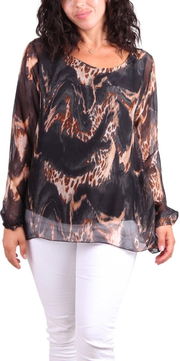 Ravena Blouse - Gigi Moda - Made in Italy # animal print, Blouse, Gigi Moda, Kaftan, Leopard Print, Made in Italy, maxretail, one size, Silk, silk blouse, Sleeves, Top