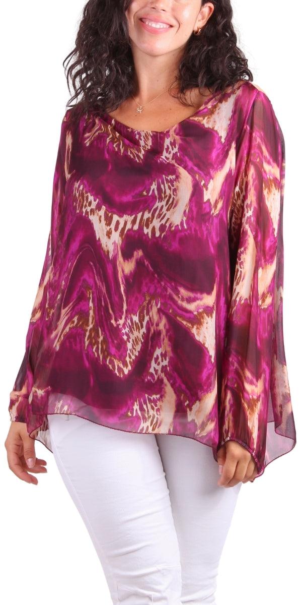 Ravena Blouse - Gigi Moda - Made in Italy # animal print, Blouse, Gigi Moda, Kaftan, Leopard Print, Made in Italy, maxretail, one size, Silk, silk blouse, Sleeves, Top