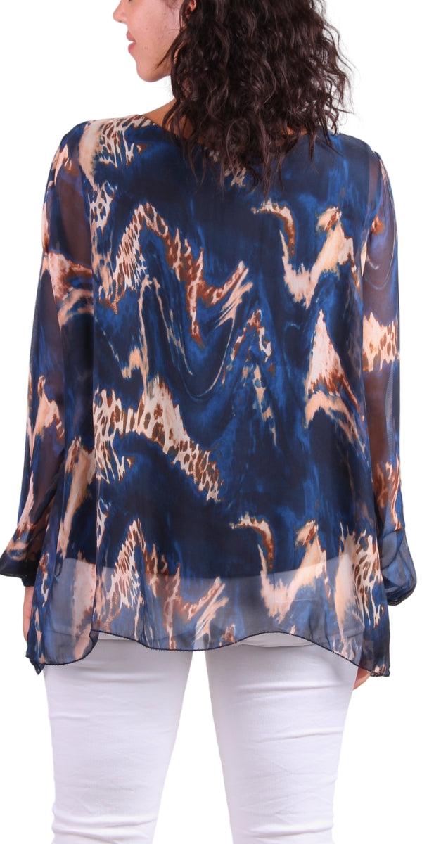 Ravena Blouse - Gigi Moda - Made in Italy # animal print, Blouse, Gigi Moda, Kaftan, Leopard Print, Made in Italy, maxretail, one size, Silk, silk blouse, Sleeves, Top