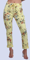 Casale Floral Pants - Gigi Moda - Made in Italy # cropped pant, Cropped pants, elastic waist, elastic waistband, floral, floral design, floral pattern, Floral Print, Gigi Moda, Made in Italy, one size, OS, Pants, Pockets, shabby chic, Tie waist