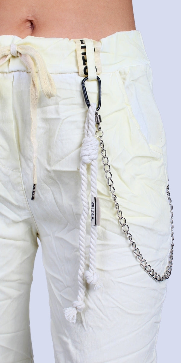 Buongiorno Pants - Gigi Moda - Made in Italy # chain, cropped pant, Cropped pants, elastic waist, elastic waistband, Gigi Moda, Made in Italy, one size, OS, Pants, Pockets, Tie waist