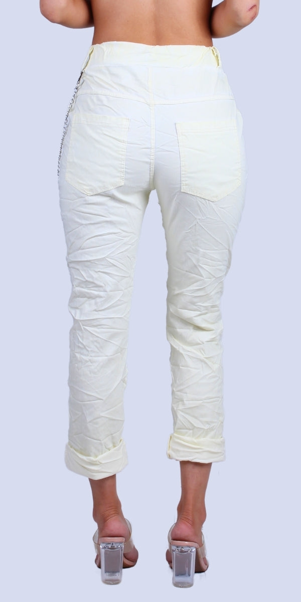 Buongiorno Pants - Gigi Moda - Made in Italy # chain, cropped pant, Cropped pants, elastic waist, elastic waistband, Gigi Moda, Made in Italy, one size, OS, Pants, Pockets, Tie waist