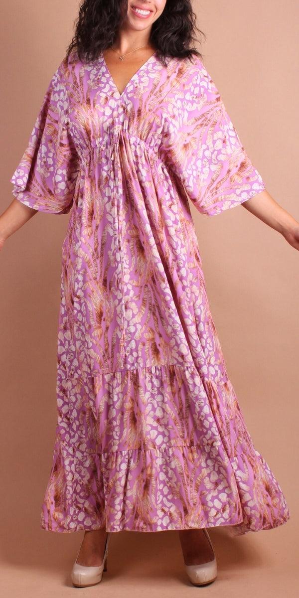 Animal Print Maxi Dress - Gigi Moda - Made in Italy # animal print, Dress, gigi moda, leopard, Leopard Print, long dress, Made in Italy, Maxi, resort wear, ruffled hem, Safari, ties in back, v neck