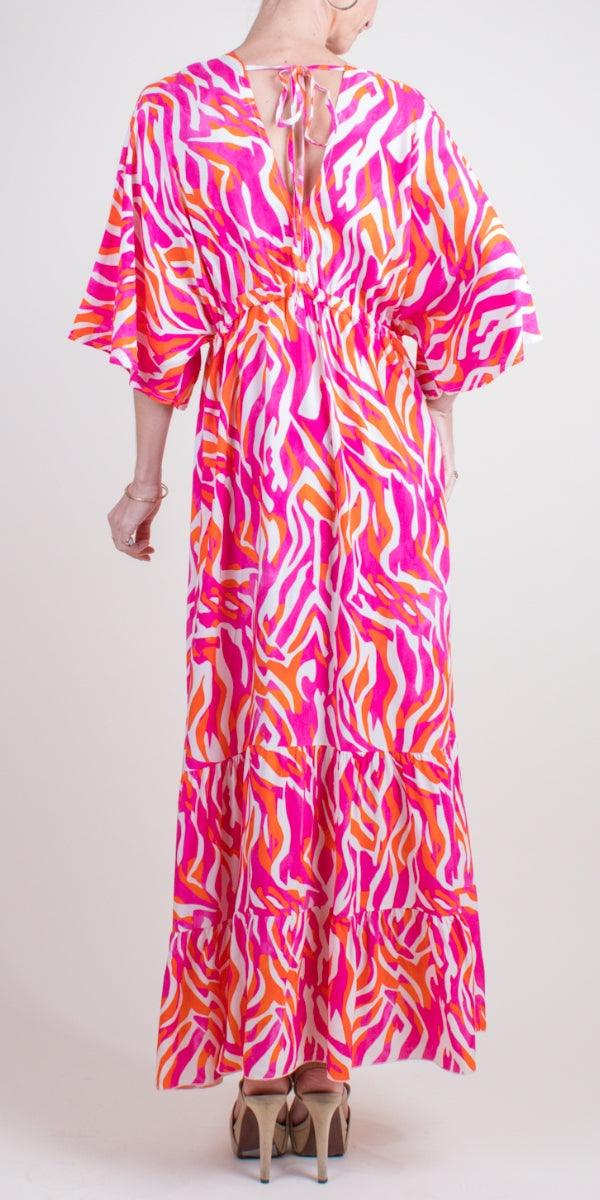 Fiamma Maxi Dress - Gigi Moda - Made in Italy # Dress, flame, gigi moda, long dress, Made in Italy, Maxi, resort wear, ruffled hem, Safari, ties in back, v neck