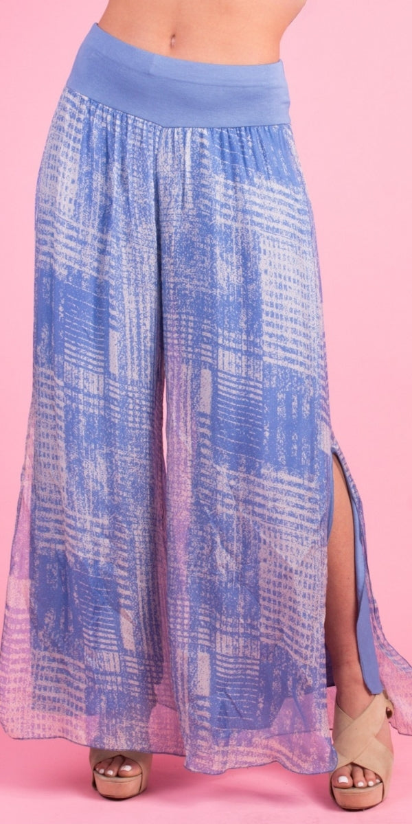 Jasmin Digitale Slit Pant - Gigi Moda - Made in Italy # abstract print, Digital Print, Gigi Moda, italian apparel, italian clothes, Italian Clothing, italian silk, Made in Italy, matching set, one size, online shopping, Pants, shop gigi moda, Silk