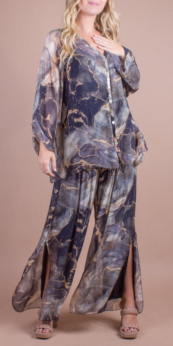 Jasmin Marble Slit Pant - Gigi Moda - Made in Italy # 100% Silk, Gigi Moda, italian apparel, italian clothes, Italian Clothing, italian silk, Made in Italy, one size, online shopping, OS, Pants, shop gigi moda, Silk