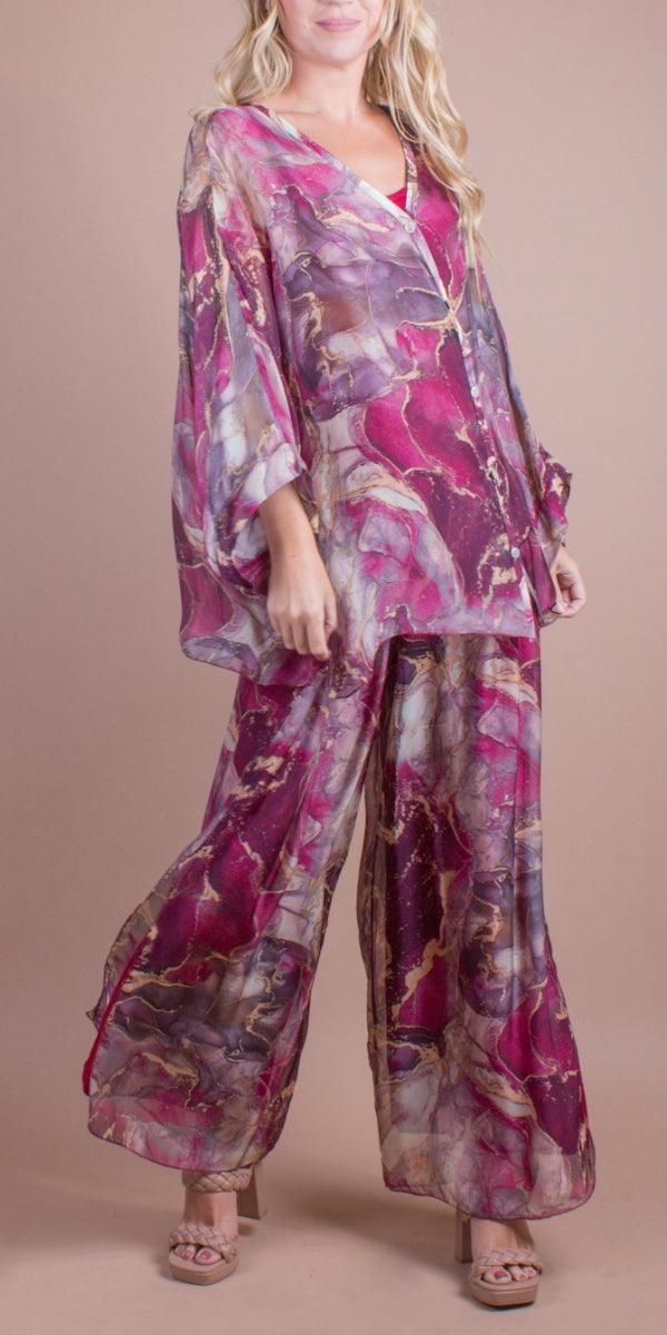 Jasmin Marble Slit Pant - Gigi Moda - Made in Italy # 100% Silk, Gigi Moda, italian apparel, italian clothes, Italian Clothing, italian silk, Made in Italy, one size, online shopping, OS, Pants, shop gigi moda, Silk