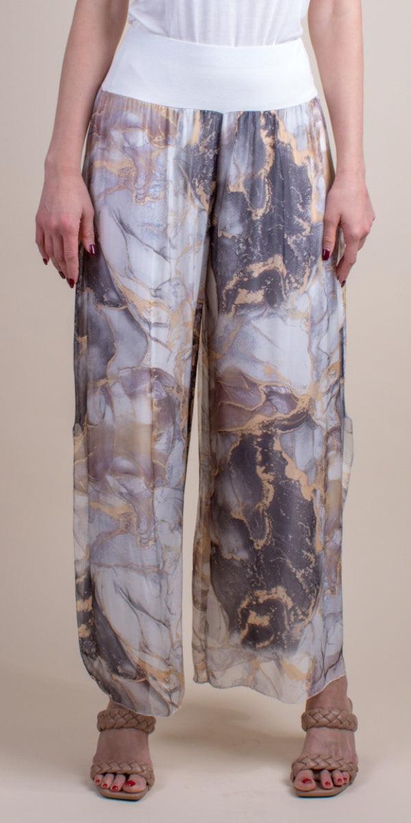 Jasmin Marble Slit Pant - Gigi Moda - Made in Italy # 100% Silk, Gigi Moda, italian apparel, italian clothes, Italian Clothing, italian silk, Made in Italy, one size, online shopping, OS, Pants, shop gigi moda, Silk