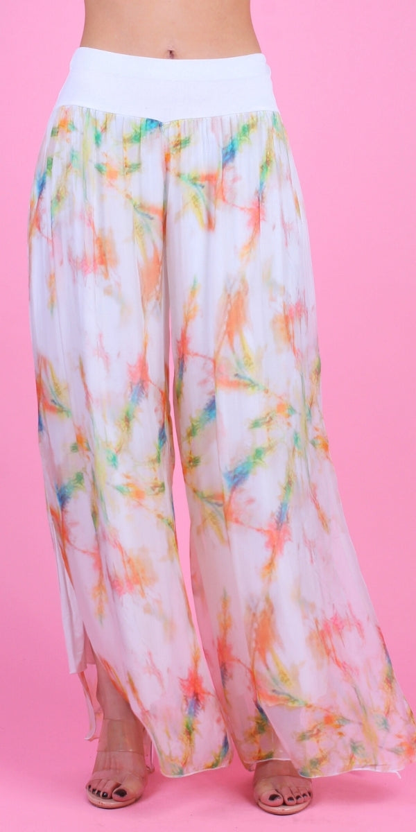 Jasmin Tinta Slit Pant - Gigi Moda - Made in Italy # Gigi Moda, italian apparel, italian clothes, Italian Clothing, italian silk, Made in Italy, matching set, one size, online shopping, Pants, shop gigi moda, Silk, Tie Dye