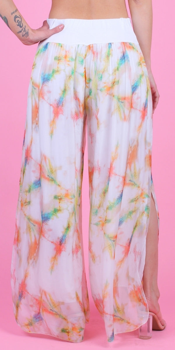 Jasmin Tinta Slit Pant - Gigi Moda - Made in Italy # Gigi Moda, italian apparel, italian clothes, Italian Clothing, italian silk, Made in Italy, matching set, one size, online shopping, Pants, shop gigi moda, Silk, Tie Dye