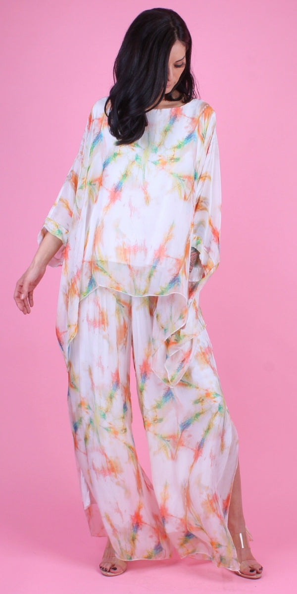 Jasmin Tinta Slit Pant - Gigi Moda - Made in Italy # Gigi Moda, italian apparel, italian clothes, Italian Clothing, italian silk, Made in Italy, matching set, one size, online shopping, Pants, shop gigi moda, Silk, Tie Dye