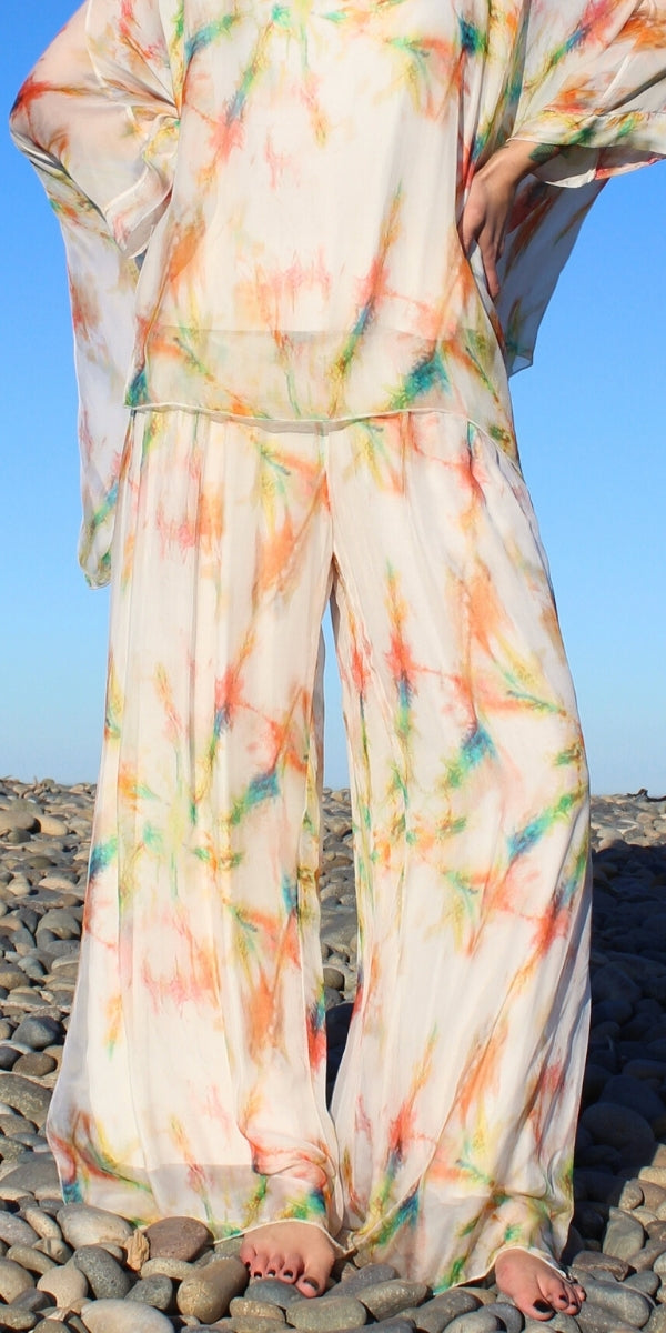Jasmin Tinta Slit Pant - Gigi Moda - Made in Italy # Gigi Moda, italian apparel, italian clothes, Italian Clothing, italian silk, Made in Italy, matching set, one size, online shopping, Pants, shop gigi moda, Silk, Tie Dye