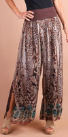 Jasmin Boho Slit Pant - Gigi Moda - Made in Italy # boho, Gigi Moda, italian apparel, italian clothes, Italian Clothing, italian silk, Leopard Print, Made in Italy, matching set, maxretail, one size, online shopping, Pants, shop gigi moda, Silk, Snake print