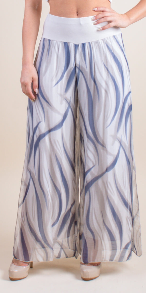 Jasmin Wave Print Slit Pant - Gigi Moda - Made in Italy # 100% Silk, Gigi Moda, italian apparel, italian clothes, Italian Clothing, italian silk, Made in Italy, one size, online shopping, OS, Pants, shop gigi moda, Silk