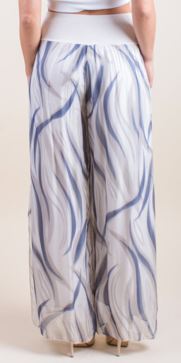 Jasmin Wave Print Slit Pant - Gigi Moda - Made in Italy # 100% Silk, Gigi Moda, italian apparel, italian clothes, Italian Clothing, italian silk, Made in Italy, one size, online shopping, OS, Pants, shop gigi moda, Silk
