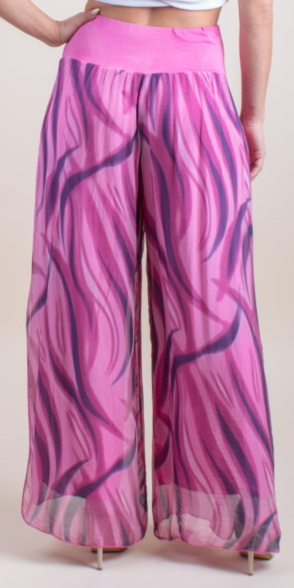 Jasmin Wave Print Slit Pant - Gigi Moda - Made in Italy # 100% Silk, Gigi Moda, italian apparel, italian clothes, Italian Clothing, italian silk, Made in Italy, one size, online shopping, OS, Pants, shop gigi moda, Silk