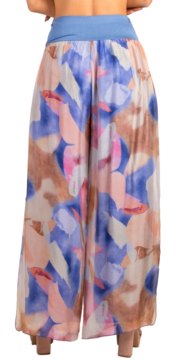 Jasmin Schizzo Slit Pant - Gigi Moda - Made in Italy # Gigi Moda, italian apparel, italian clothes, Italian Clothing, italian silk, Made in Italy, matching set, one size, online shopping, Pants, shop gigi moda, Silk, Watercolor Print