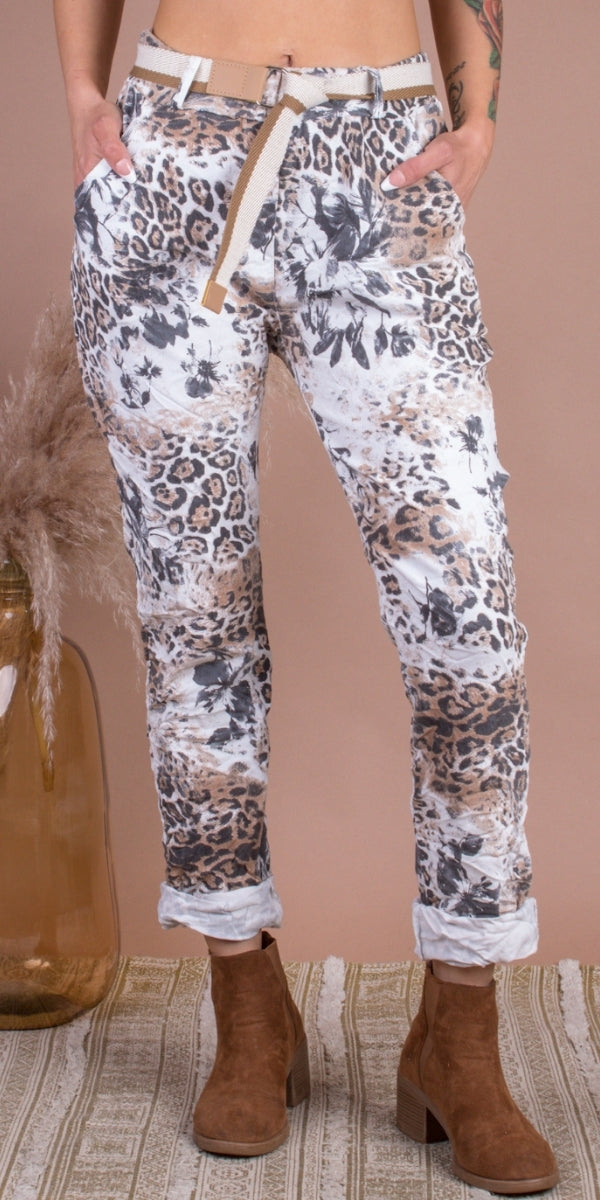 Belted Safari Print Pants