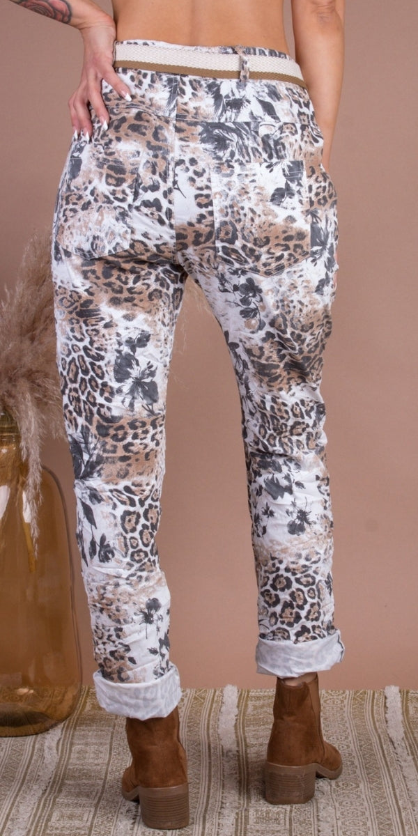Belted Safari Print Pants