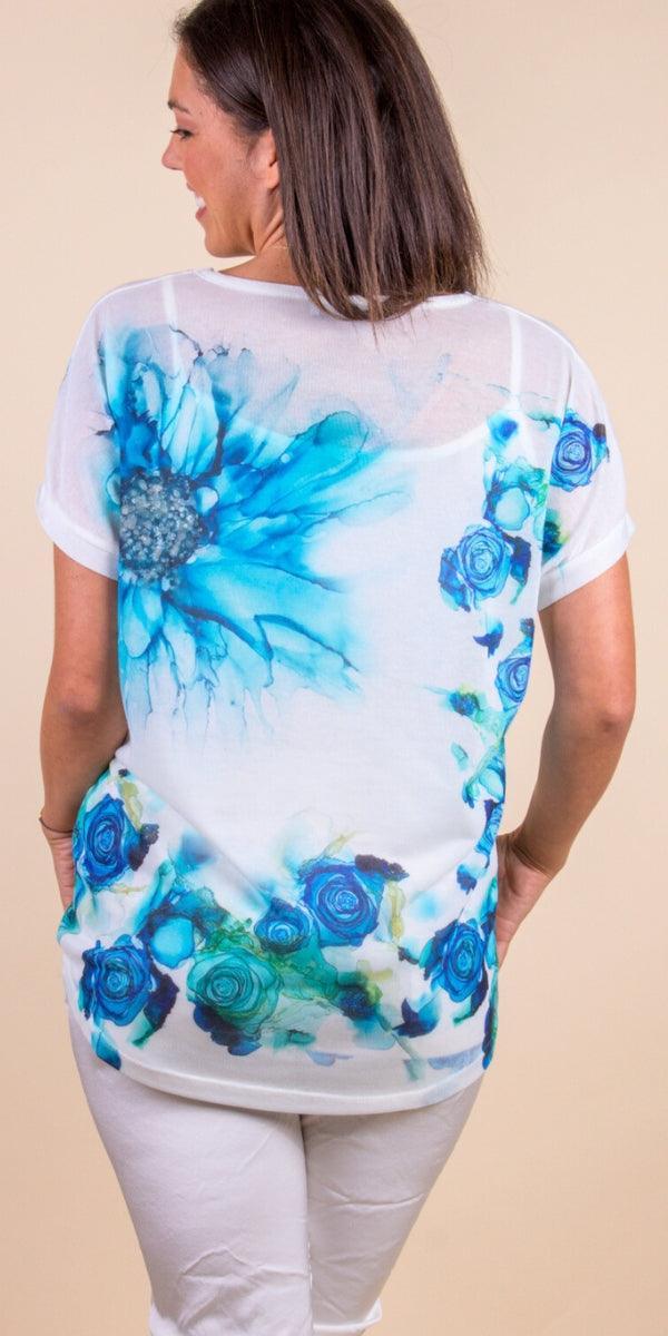 Floral Gina Top - Gigi Moda - Made in Italy # casual, casual top, floral, floral design, floral pattern, Floral Print, gigi moda, one size, spring, summer, T Shirt, Top, V Neck, viscose