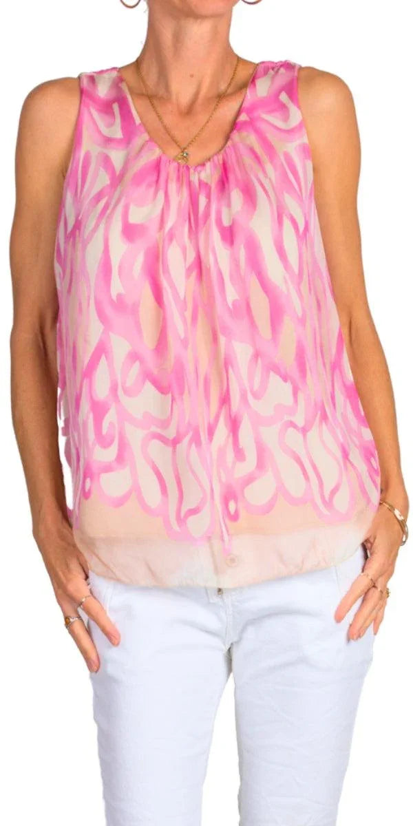 Turbinio Silk Tank - Gigi Moda - Made in Italy # Blouse, italian blouse, italian tank top, italian top, Made in Italy, maxretail, OS, resort wear, Silk, silk blouse, silk tank, Sleeveless, sleeveless top, Tank Top, Top