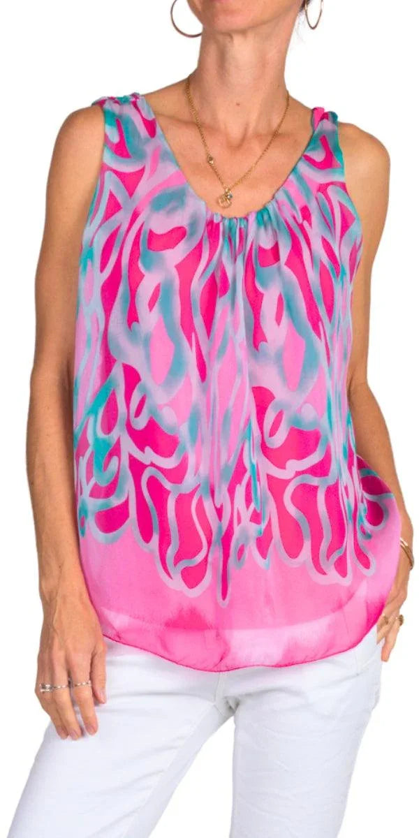 Turbinio Silk Tank - Gigi Moda - Made in Italy # Blouse, italian blouse, italian tank top, italian top, Made in Italy, maxretail, OS, resort wear, Silk, silk blouse, silk tank, Sleeveless, sleeveless top, Tank Top, Top