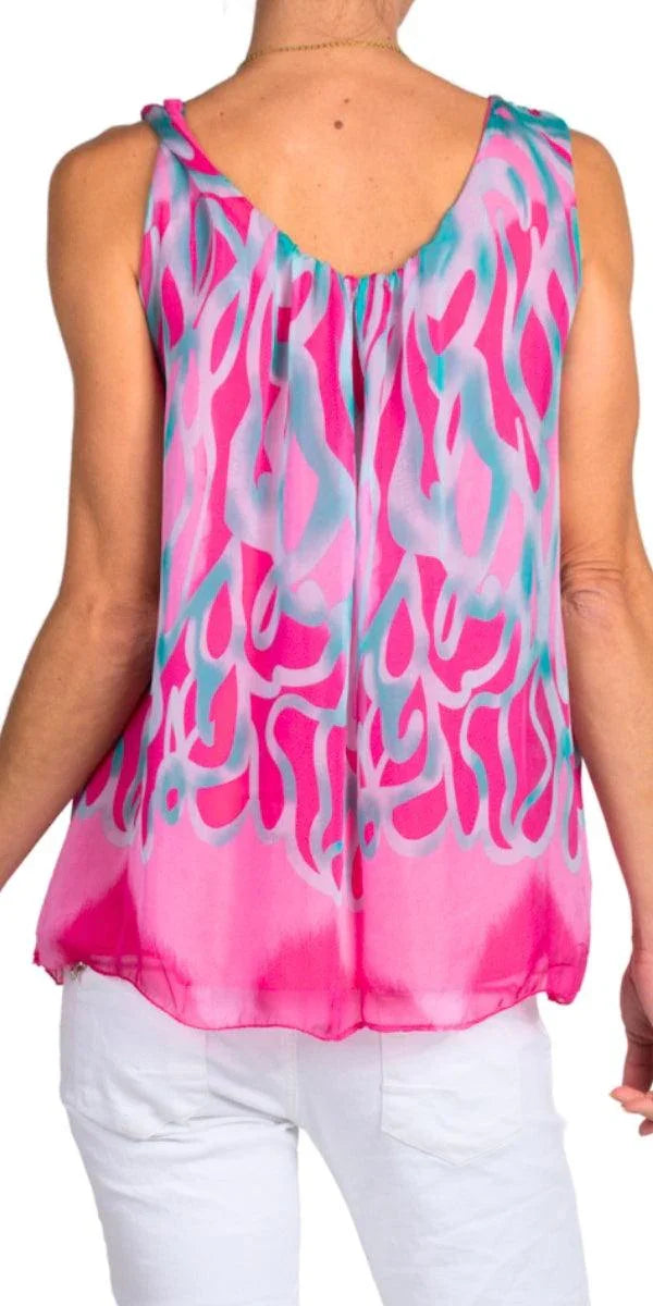 Turbinio Silk Tank - Gigi Moda - Made in Italy # Blouse, italian blouse, italian tank top, italian top, Made in Italy, maxretail, OS, resort wear, Silk, silk blouse, silk tank, Sleeveless, sleeveless top, Tank Top, Top