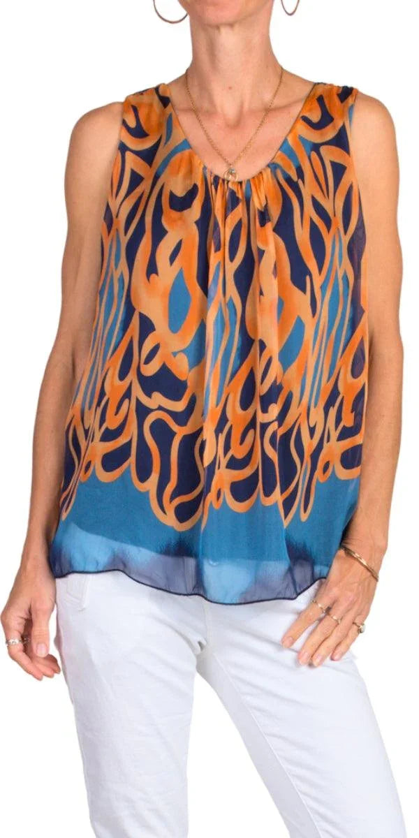 Turbinio Silk Tank - Gigi Moda - Made in Italy # Blouse, italian blouse, italian tank top, italian top, Made in Italy, maxretail, OS, resort wear, Silk, silk blouse, silk tank, Sleeveless, sleeveless top, Tank Top, Top