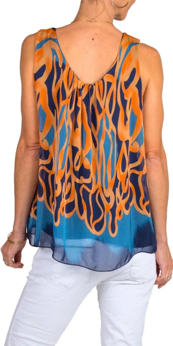 Turbinio Silk Tank - Gigi Moda - Made in Italy # Blouse, italian blouse, italian tank top, italian top, Made in Italy, maxretail, OS, resort wear, Silk, silk blouse, silk tank, Sleeveless, sleeveless top, Tank Top, Top