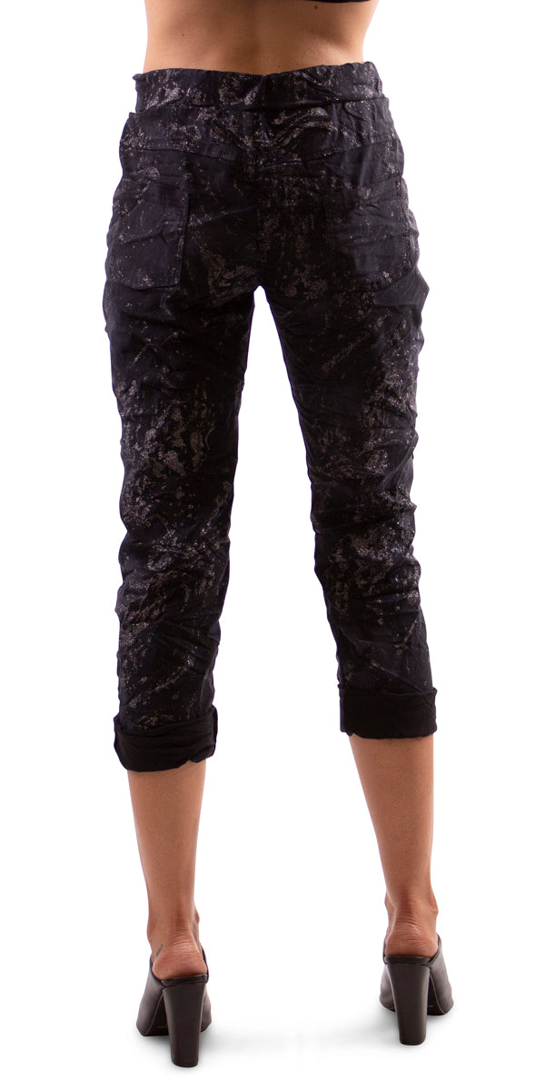 Brillare Pant - Gigi Moda - Made in Italy # cropped pant, elastic, fall, Gigi Moda, glitter, Made in Italy, one size, Pants, rolled hem