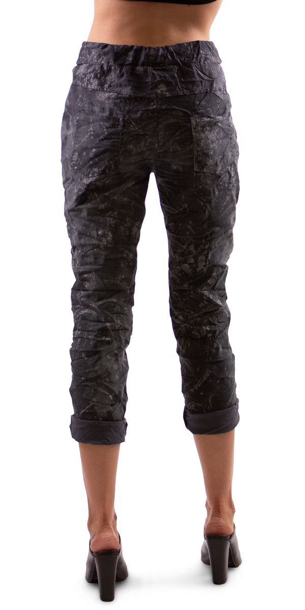 Brillare Pant - Gigi Moda - Made in Italy # cropped pant, elastic, fall, Gigi Moda, glitter, Made in Italy, one size, Pants, rolled hem