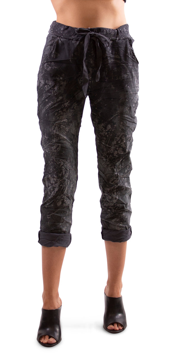 Brillare Pant - Gigi Moda - Made in Italy # cropped pant, elastic, fall, Gigi Moda, glitter, Made in Italy, one size, Pants, rolled hem