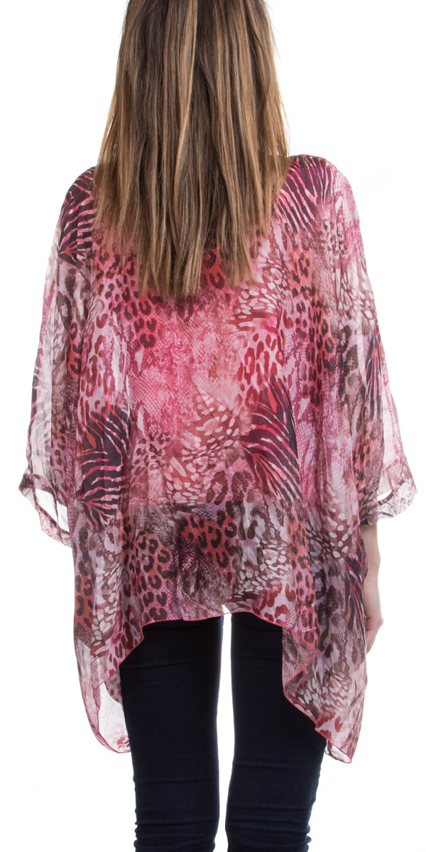Seta Vee Bea Kaftan - Gigi Moda - Made in Italy # 100% Silk, animal print, Blouse, Gigi Moda, italian top, Kaftan, Made in Italy, OS, Silk, Top, V Neck