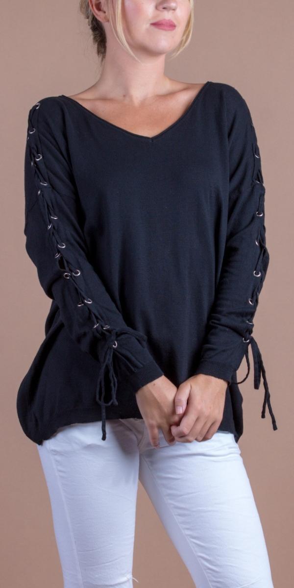 Lacci Sweater - Gigi Moda - Made in Italy # comforatable fit, Gigi Moda, gigi moda. made in italy, Knit, knit sweater, laces, Long Sleeve, made in italy, shop gigi moda, Sweater, womans clothing