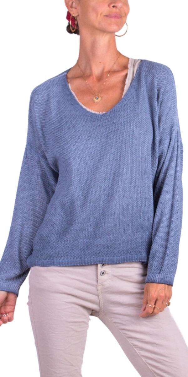 Emma Sweater - Gigi Moda - Made in Italy # Gigi Moda, Knit, knit sweater, Long Sleeve, made in italy, one size, Sweater, Top, V Neck