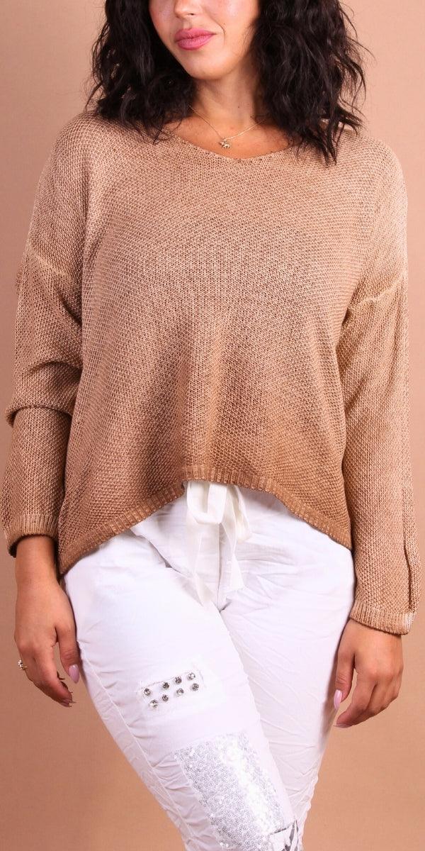 Emma Sweater - Gigi Moda - Made in Italy # Gigi Moda, Knit, knit sweater, Long Sleeve, made in italy, one size, Sweater, Top, V Neck